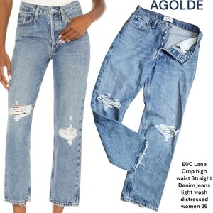 AGOLDE Lana Crop high waist Straight Denim jeans light wash distressed women 26